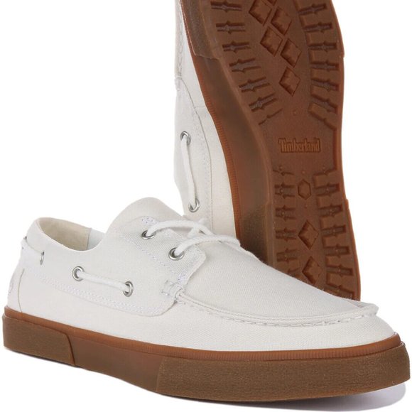 TIMBERLAND MEN\'S UNION WHARF BOAT SHOES IN WHITE CANVAS A5ZDN ALL SIZES main image 4